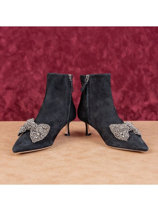 Tory Burch Women Crystal embellishment Bow Black Suede Ankle Boots sz 6.5 - Picture 2 of 9